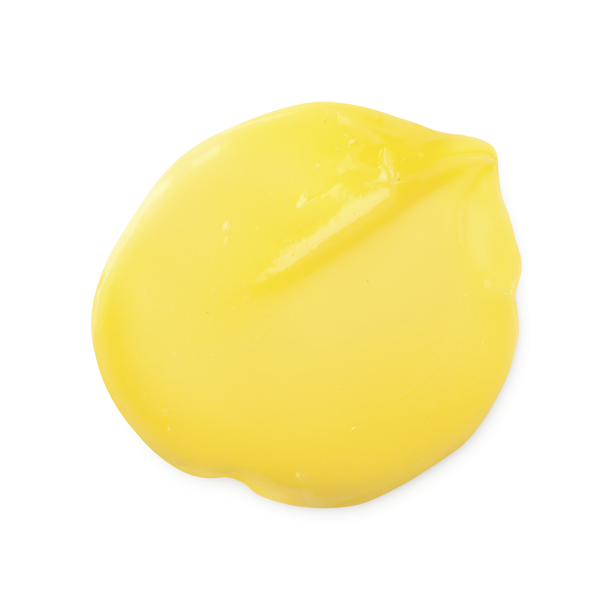 Marilyn. A smooth, round dollop of bright yellow hair treatment. The product has a glossy, fluid texture with subtle folds and a slight peak on one side where it was swirled.